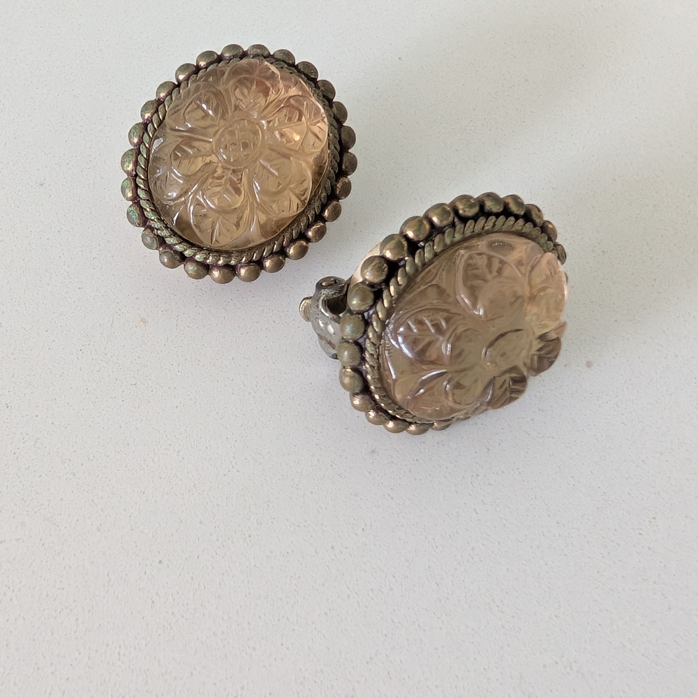 Stephen Dweck Silver and Tan Floral Earrings
